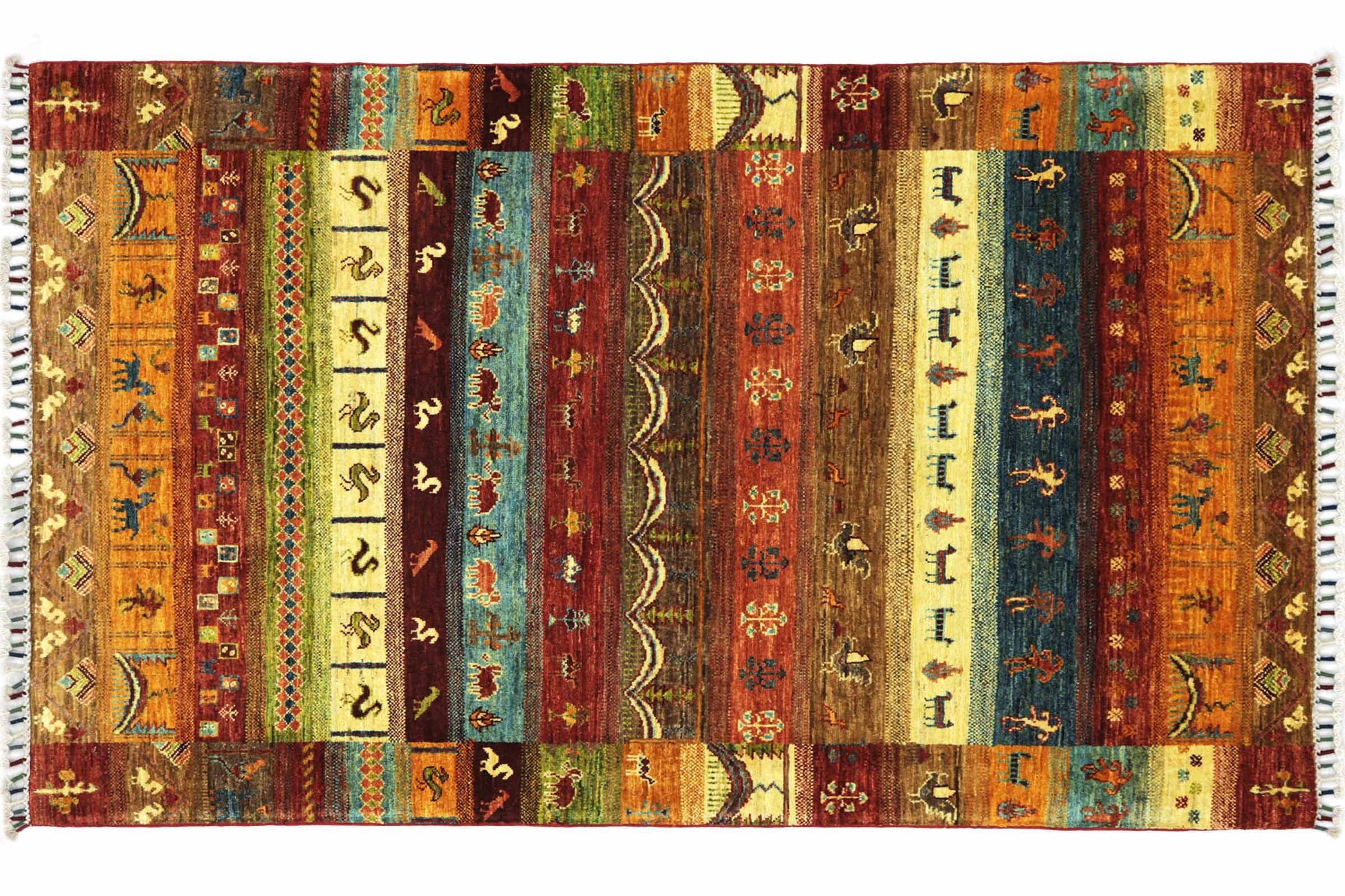 Buy wholesale Afghan Ziegler beige Khorjin hand-knotted nomads 130x190 186x127 carpet border
