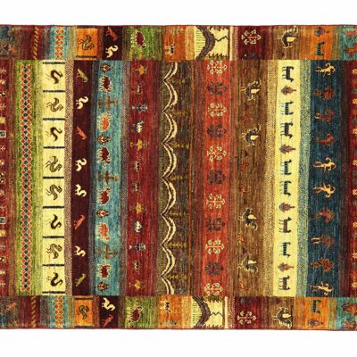 Afghan Ziegler Khorjin nomadi 186x127 tappeto annodato a mano 130x190 bordo beige