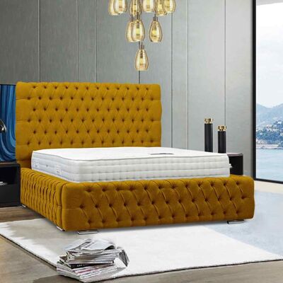 Ottavio Bed Double Plush Velvet Mustard