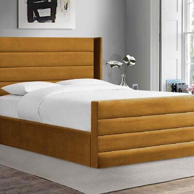 Enzo Bed Double Plush Velvet Mustard