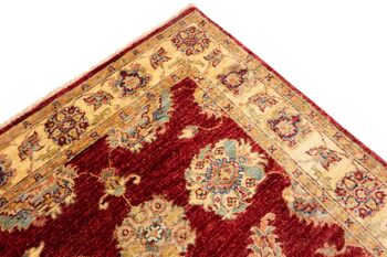 Tapis Afghan Chobi Ziegler 147x92 noué main 90x150 motif fleur rouge poils ras 5