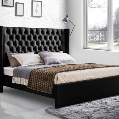 Dino Bed Super King Plush Velvet Black