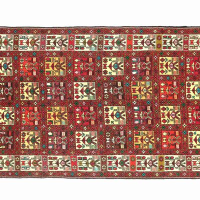 Tapis persan en soie soumakh 187x112 tissé main 110x190 motif géométrique rouge fait main