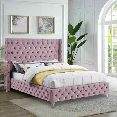 Orsino Bed Double Plush Velvet Pink