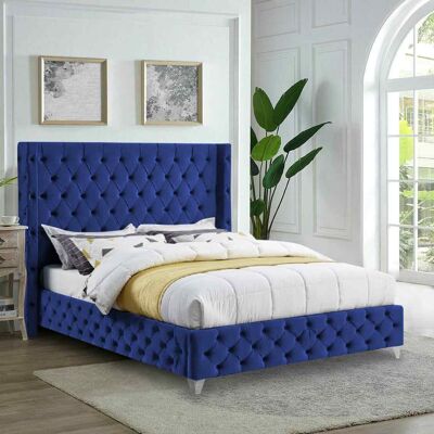 Orsino Bed Small Double Plush Velvet Blue