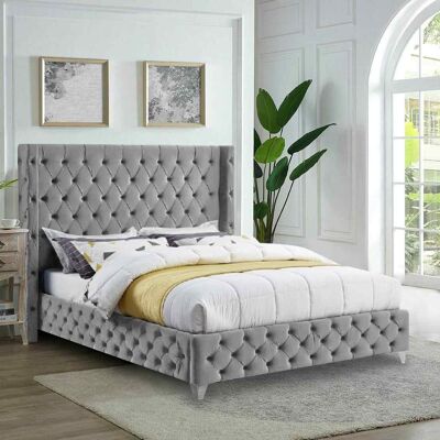 Orsino Bed Double Plush Velvet Grey