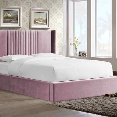 Timeo Bed Double Plush Velvet Pink