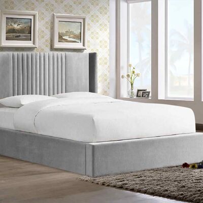 Timeo Bed Small Double Plush Velvet Silver