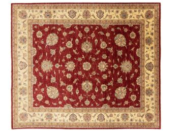 Tapis Afghan Chobi Ziegler 297x255 noué main 260x300 motif fleur carrée rouge 1