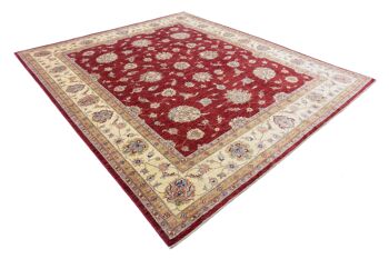 Tapis Afghan Chobi Ziegler 297x255 noué main 260x300 motif fleur carrée rouge 3