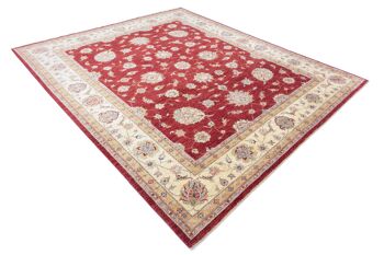 Tapis Afghan Chobi Ziegler 297x255 noué main 260x300 motif fleur carrée rouge 4