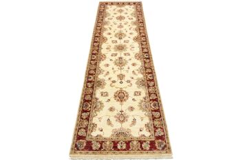 Tapis Afghan Chobi Ziegler 294x85 noué main 90x290 coureur motif fleur beige 2