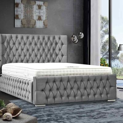 Domani Bed Small Double Plush Velvet Grey