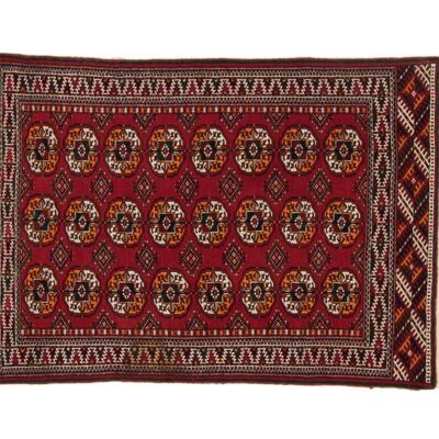 Caucasus Bukhara 137x88 alfombra anudada a mano 90x140 patrón geométrico rojo, pelo corto