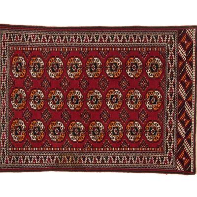 Tapis Caucase Boukhara 137x88 noué main 90x140 motif géométrique rouge, poils ras