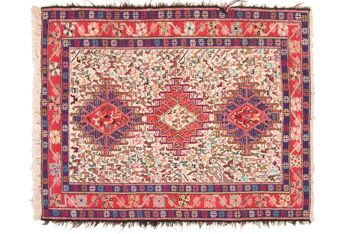 Tapis persan en soie soumakh 136x107 tissé main 110x140 artisanat abstrait multicolore 1