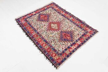 Tapis persan en soie soumakh 136x107 tissé main 110x140 artisanat abstrait multicolore 4