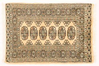 Tapis Pakistan Boukhara 87x61 noué main 60x90 motif géométrique beige, poils ras 1