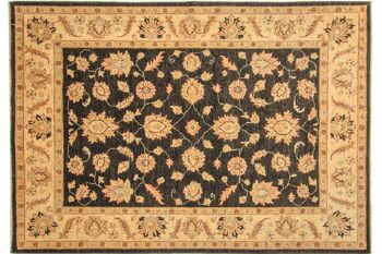 Tapis Afghan Chobi Ziegler 245x170 noué main 170x250 motif fleur beige poil court 1