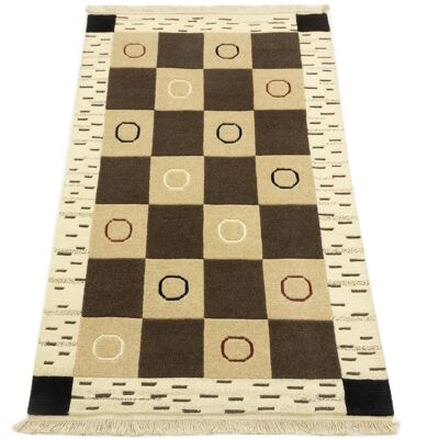 Tapis Nepal 149x90 noué main 90x150 Tapis d'Orient à carreaux courts beige