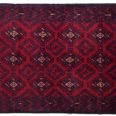 Tapis Afghan Khal Mohammadi 190x126 noué main 130x190 motif géométrique rouge
