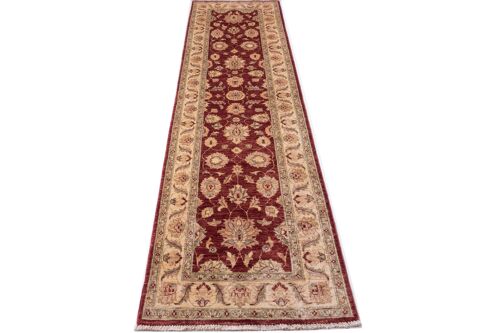 Afghan Chobi Ziegler 303x81 Handgeknüpft Teppich 80x300 Läufer Rot Orientalisch