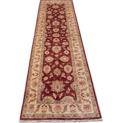 Afghan Chobi Ziegler 303x81 hand-knotted carpet 80x300 runner red oriental