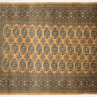 Tapis Pakistan Boukhara 180x125 noué main 130x180 motif géométrique orange