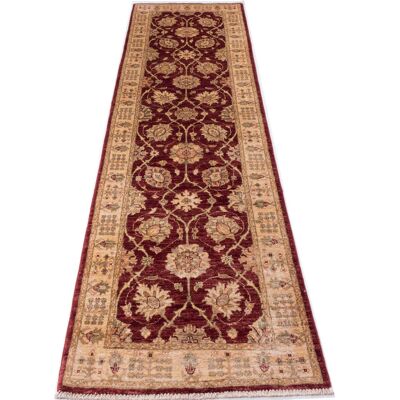 Afghan Chobi Ziegler 282x81 alfombra anudada a mano 80x280 runner rojo oriental