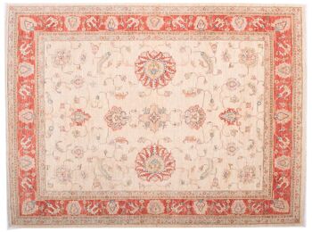 Tapis Afghan Feiner Chobi Ziegler 193x145 noué main 150x190 motif fleur beige 1