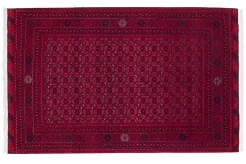 Afghan Orientteppich 201x125 Handgeknüpft Teppich 130x200 Rot Geometrisch Muster