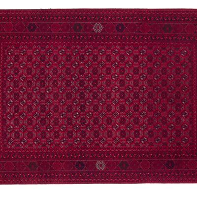Tapis oriental afghan 201x125 tapis noué main 130x200 motif géométrique rouge
