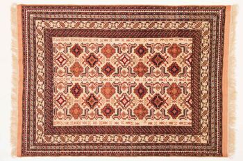 Tapis Afghan Mauri Kabul 150x116 noué main 120x150 motif géométrique beige 1