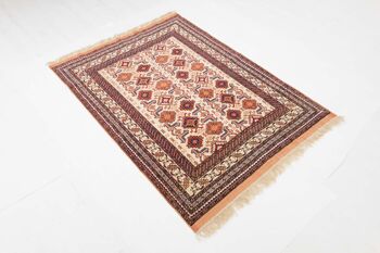 Tapis Afghan Mauri Kabul 150x116 noué main 120x150 motif géométrique beige 4