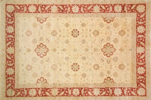 Afghan Chobi Ziegler 533x369 Handgeknüpft Teppich 370x530 Beige Blumenmuster Kurzflor