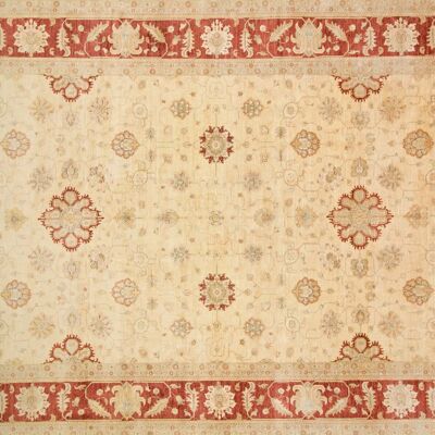 Afghan Chobi Ziegler 533x369 Handgeknüpft Teppich 370x530 Beige Blumenmuster Kurzflor