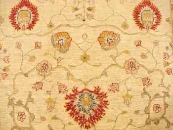 Tapis Afghan Chobi Ziegler 248x157 noué main 160x250 motif fleur beige, poils courts 2
