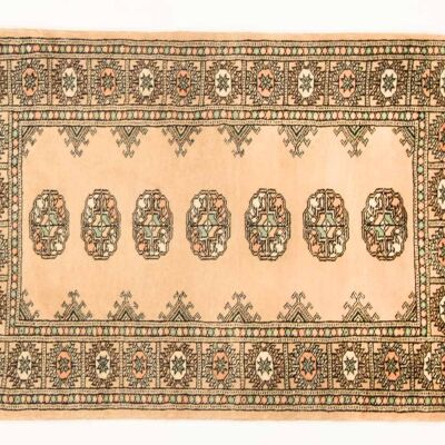 Tapis Pakistan Boukhara 123x77 noué main 80x120 motif géométrique orange, poils ras