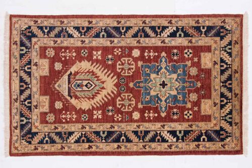 Afghan Chobi Ziegler 149x89 Handgeknüpft Teppich 90x150 Rot Geometrisch Muster Kurzflor