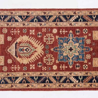 Afghan Chobi Ziegler 149x89 Handgeknüpft Teppich 90x150 Rot Geometrisch Muster Kurzflor