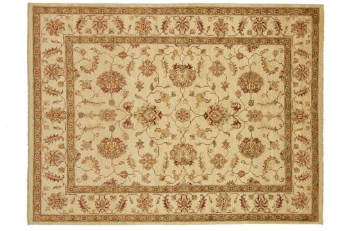 Afghan Chobi Ziegler 201x152 Handgeknüpft Teppich 150x200 Beige Blumenmuster Kurzflor