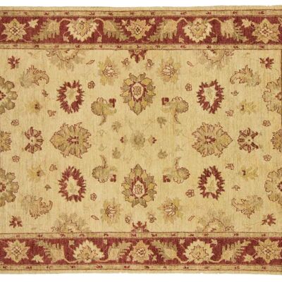 Afghan Chobi Ziegler 205x145 hand-knotted carpet 150x210 beige flower pattern, low pile