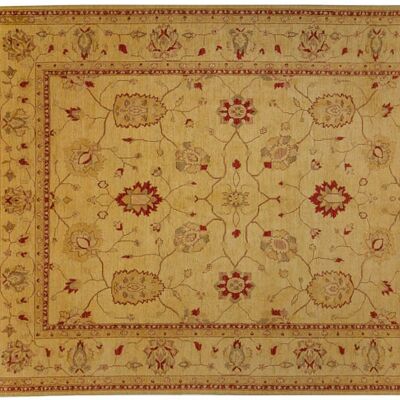 Afghan Chobi Ziegler 380x313 Handgeknüpft Teppich 310x380 Beige Orientalisch Kurzflor