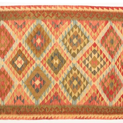 Afghan Maimana Kilim Tappeto colorato 196x148 tessuto a mano 150x200 motivo geometrico rosso