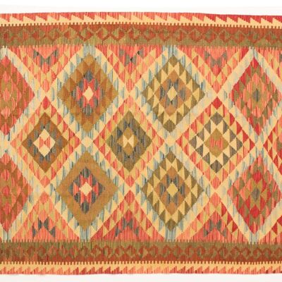 Afghan Maimana Kelim Bunt 196x148 Handgewebt Teppich 150x200 Rot Geometrisch Muster
