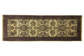 Tapis Sarough 240x89 noué main 90x240 Tapis d'Orient à poils courts fleuris beige 1