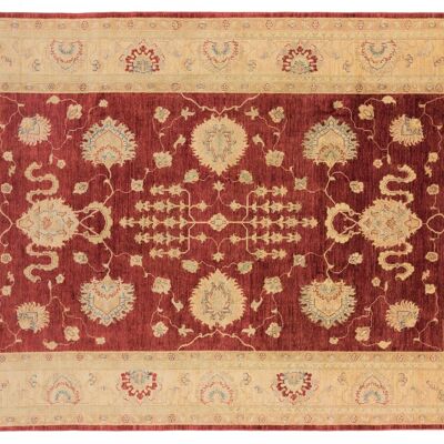 Tapis Afghan Chobi Ziegler 305x209 noué main 210x310 motif fleur beige poils courts