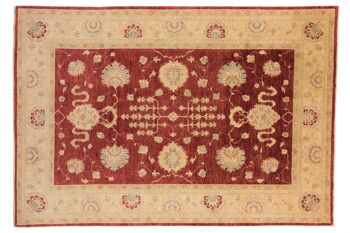 Tapis Afghan Chobi Ziegler 305x209 noué main 210x310 motif fleur beige poils courts