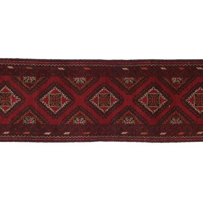 Afghan Andkhoi 260x71 tappeto annodato a mano 70x260 runner rosso geometrico pelo basso