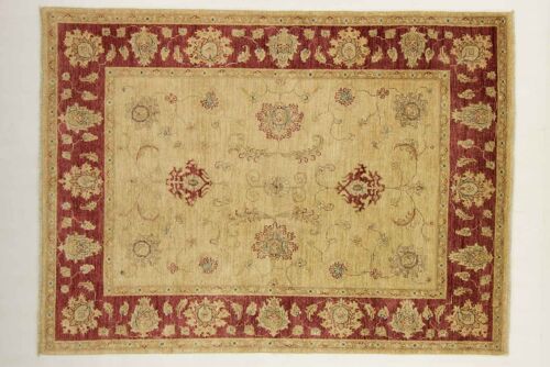 Afghan Chobi Ziegler 205x150 Handgeknüpft Teppich 150x210 Beige Blumenmuster Kurzflor